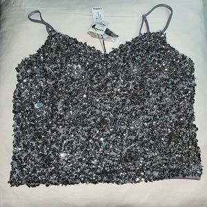 NWT Sequin Stone Embellished Cropped Cami